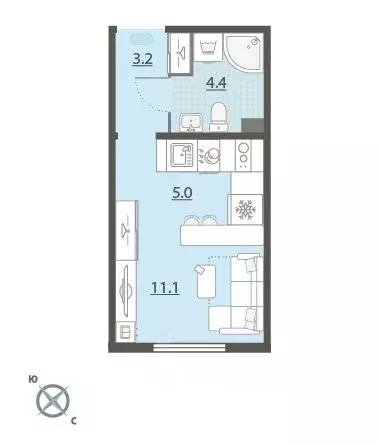 Студия Свердловская область, Екатеринбург Широкая Речка мкр, Меридиан ... - Фото 1