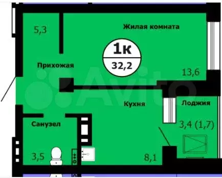 1-к. квартира, 32,2 м, 8/26 эт. - Фото 0