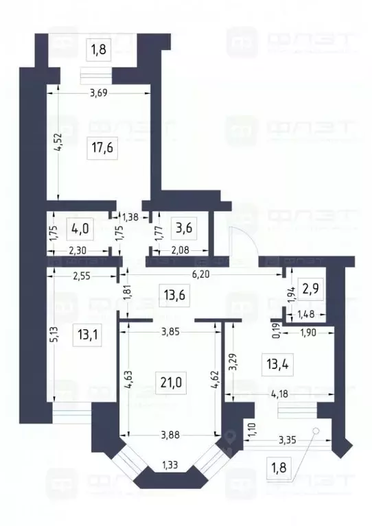 3-к кв. Татарстан, Казань ул. Болотникова, 9 (89.2 м) - Фото 2