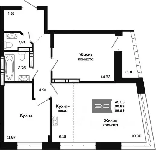 2-к кв. Новосибирская область, Новосибирск ул. Титова, 48 (66.89 м) - Фото 0