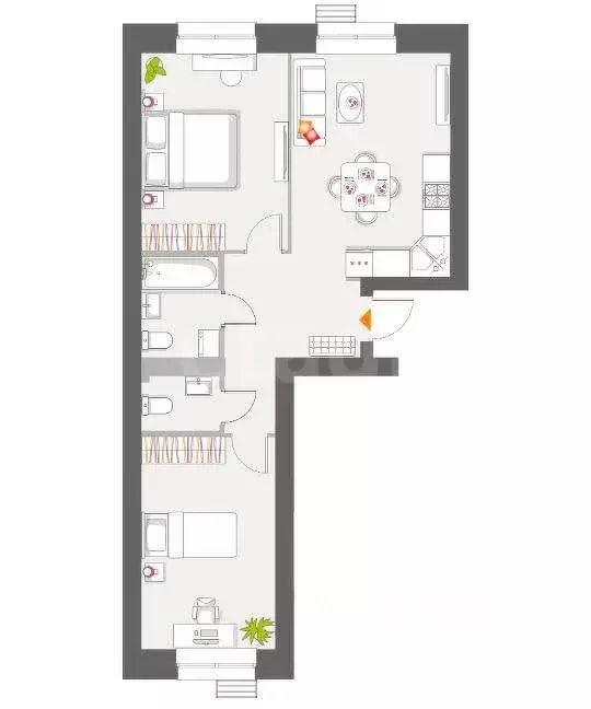 2-к кв. Татарстан, с. Высокая Гора ул. Вторая Ударная, 5 (60.9 м) - Фото 2
