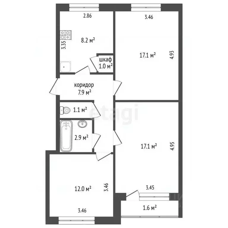 3-к кв. Ямало-Ненецкий АО, Ноябрьск ул. Цоя, 15А (67.3 м) - Фото 2