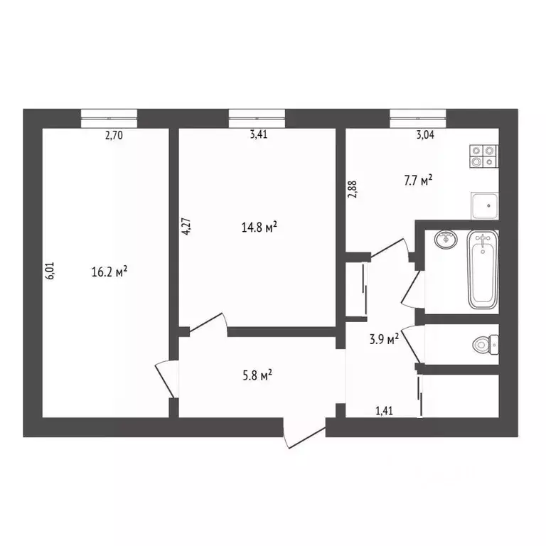 2-к кв. Амурская область, Благовещенск Институтская ул., 28 (53.3 м) - Фото 1