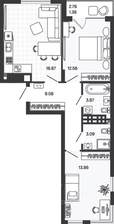 2-к кв. Калининградская область, Гурьевский муниципальный округ, пос. ... - Фото 1