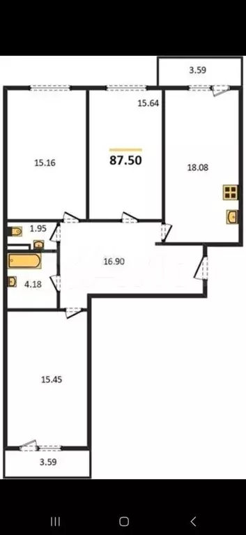 3-к. квартира, 87,5 м, 2/14 эт. - Фото 0