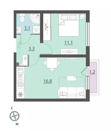 1-комнатная квартира: Екатеринбург, улица Зелёный Остров, 14/2 (34.4 ... - Фото 1