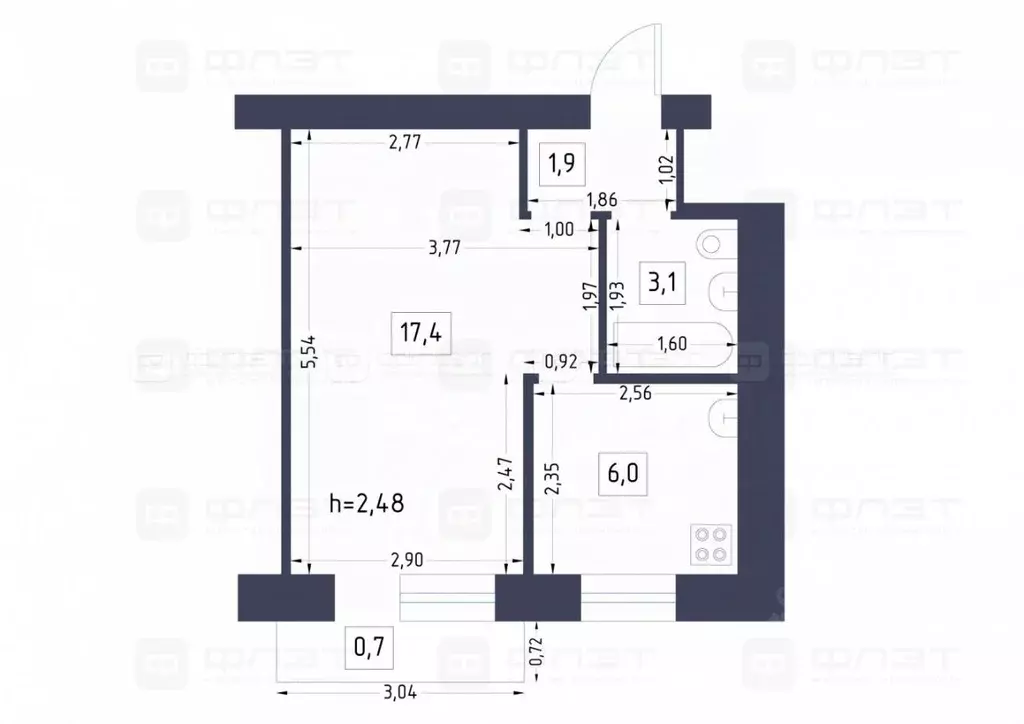 1-к кв. Татарстан, Казань ул. Академика Арбузова, 6 (28.4 м) - Фото 1