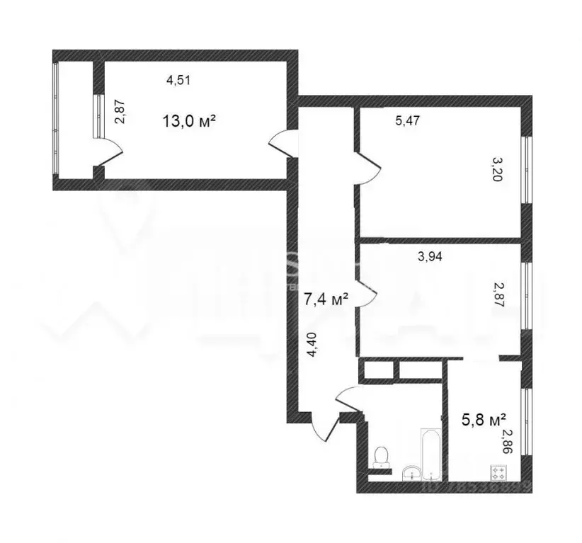 3-к кв. Санкт-Петербург Петергофское ш., 21К1 (58.5 м) - Фото 1