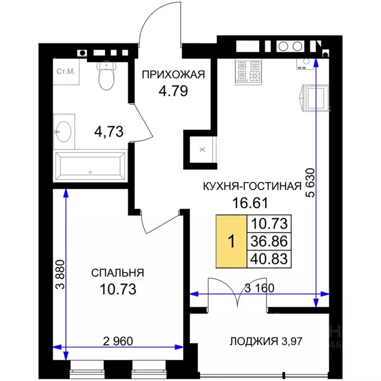 1-к кв. Калининградская область, Гурьевск Включи жилой комплекс (40.83 ... - Фото 0
