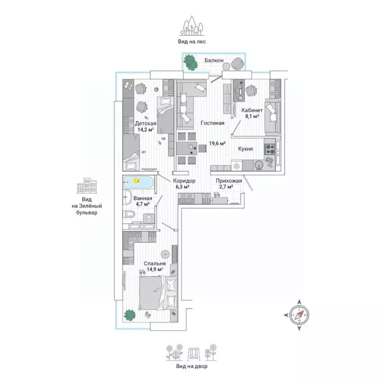 4-к кв. Приморский край, Владивосток ул. Нейбута (72.3 м) - Фото 1