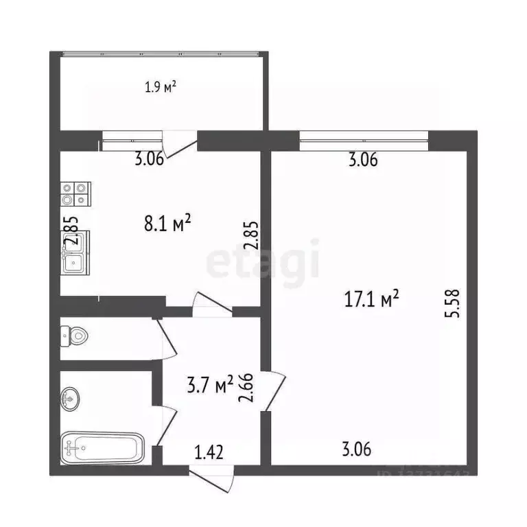 1-к кв. Псковская область, Псков ул. Юности, 11Б (32.7 м) - Фото 1