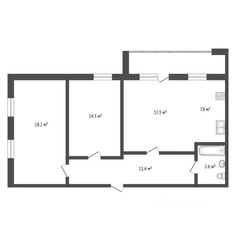 2-к кв. Тюменская область, Тюмень ул. Прокопия Артамонова, 15 (72.9 м) - Фото 2