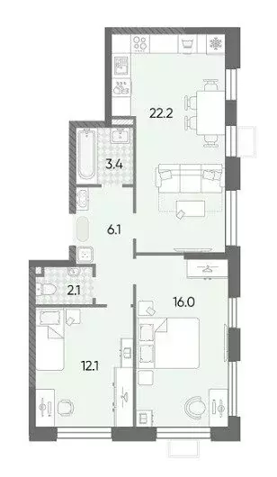 3-комнатная квартира: Москва, ЖК Лучи, 2-й этап, к8 (62 м) - Фото 0