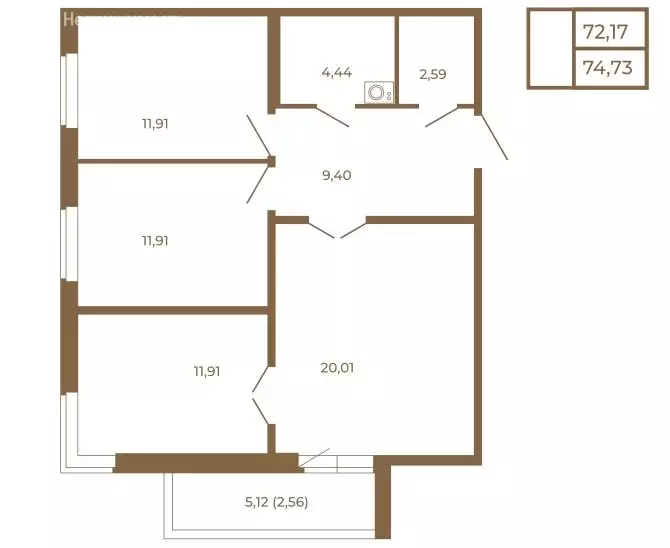3-комнатная квартира: Сертолово, ЖК Новая История (74.73 м) - Фото 2