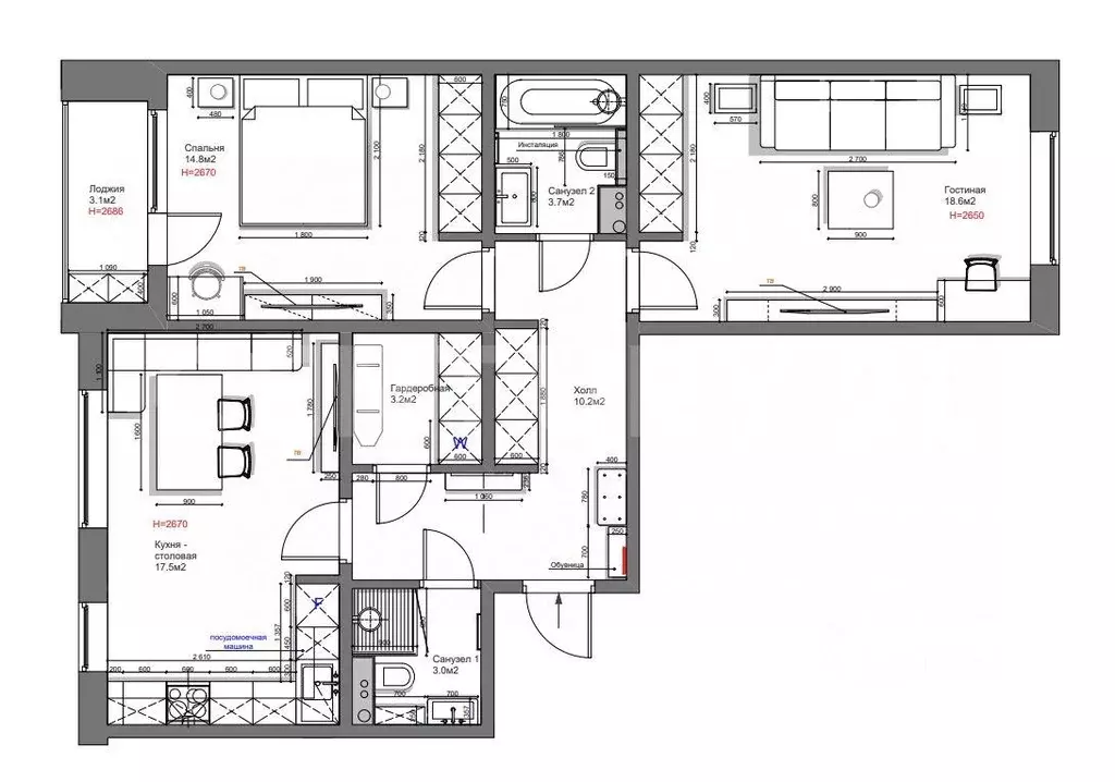 Квартира, 3 комнаты, 76 м - Фото 2