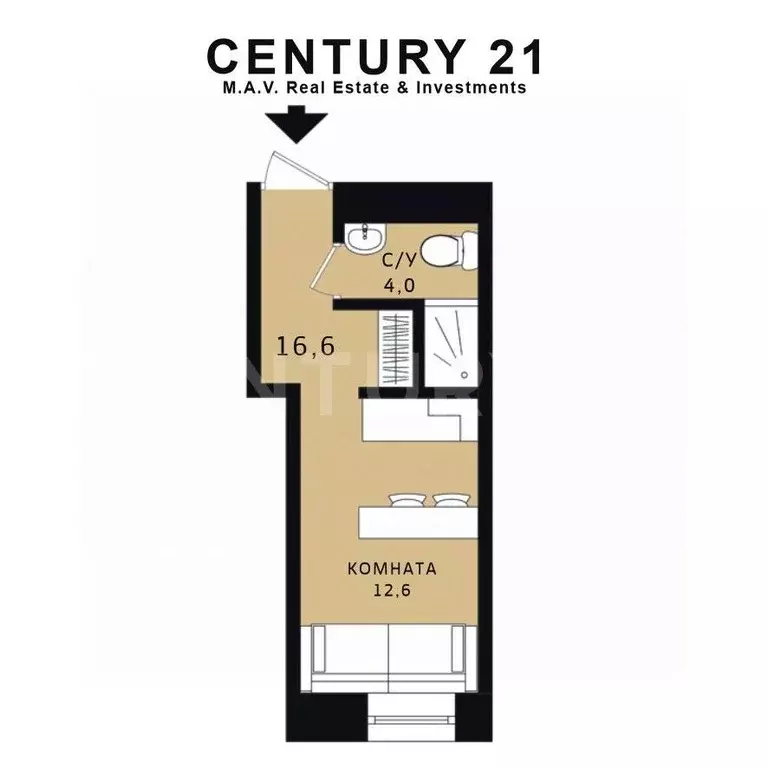 студия санкт-петербург мгинская ул, 5 (16.6 м) - Фото 1