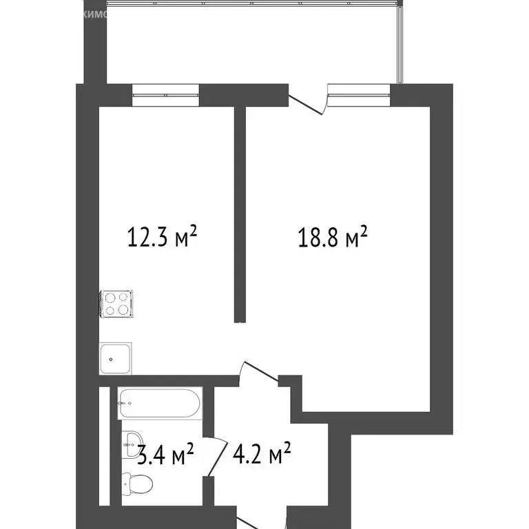 1-комнатная квартира: Улан-Удэ, улица Трубачеева, 152А (35.6 м) - Фото 1
