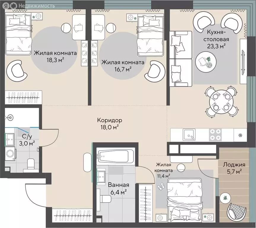 3-комнатная квартира: Екатеринбург, Нагорная улица, 16 (97.1 м) - Фото 2