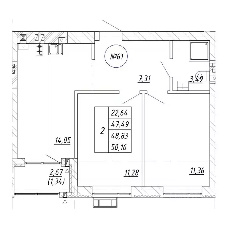 2-к кв. Калининградская область, Зеленоградск  (48.83 м) - Фото 2