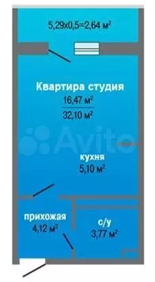 Квартира-студия, 34,2 м, 13/17 эт. - Фото 0