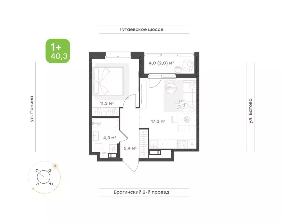 1-к кв. Ярославская область, Ярославль Тутаевское ш., 93Б (40.3 м) - Фото 1