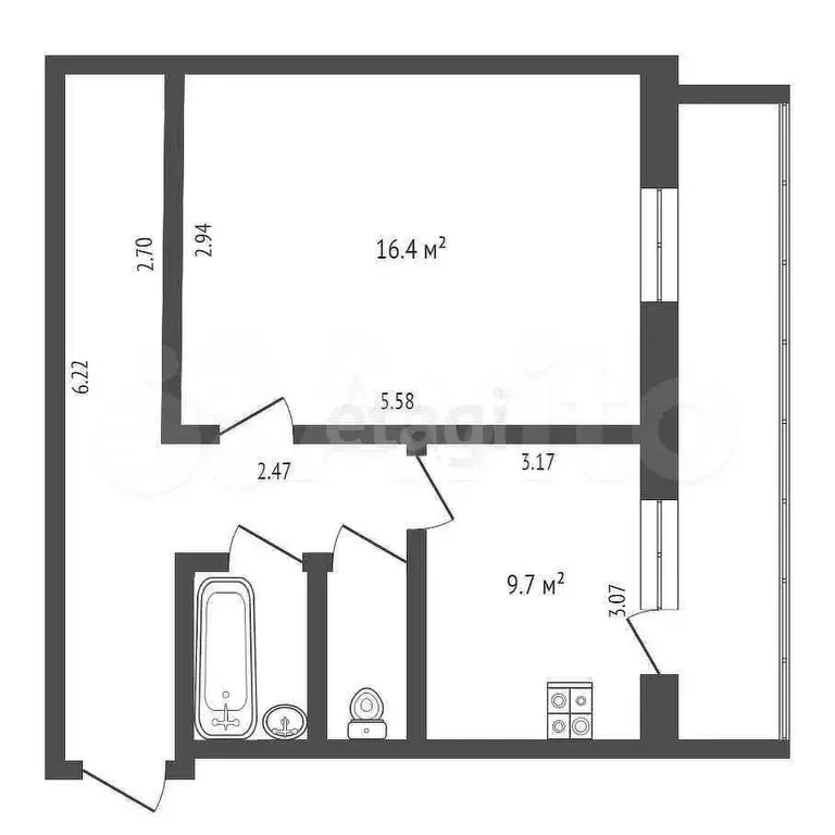 1-к. квартира, 40 м, 3/16 эт. - Фото 0