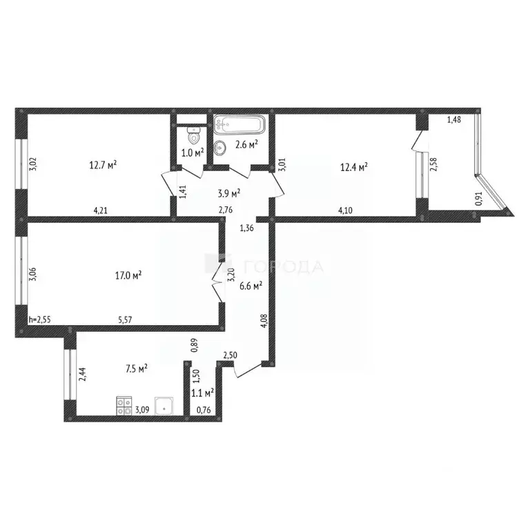 3-к кв. Алтайский край, Барнаул ул. Чеглецова, 54 (64.0 м) - Фото 2