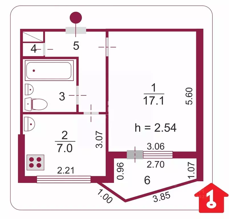 1-к кв. Омская область, Омск ул. Ватутина, 7А (31.1 м) - Фото 1