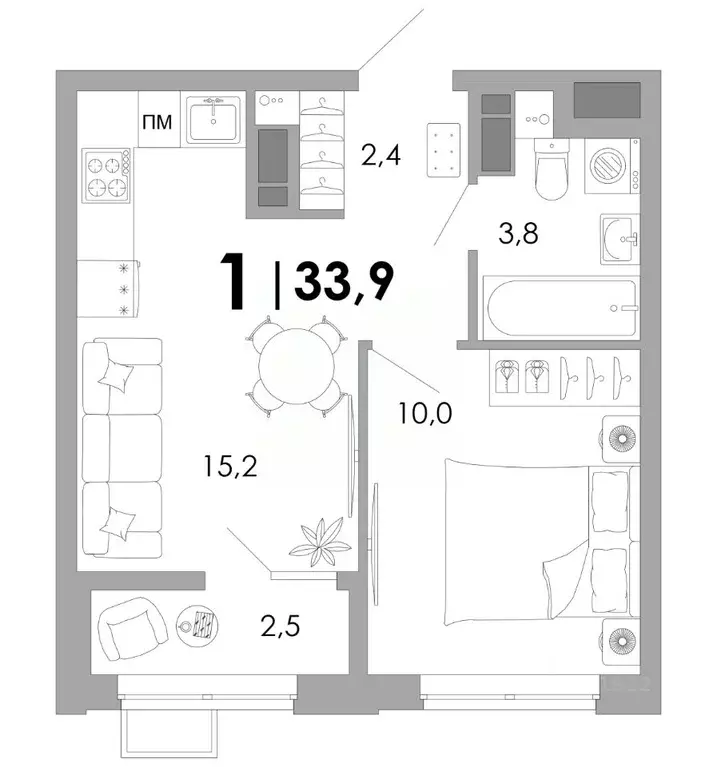 1-к кв. Владимирская область, Владимир Уно жилой комплекс (33.9 м) - Фото 1