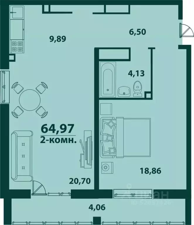 2-к кв. Ульяновская область, Ульяновск 19-й мкр, Аквамарин-2 жилой ... - Фото 0