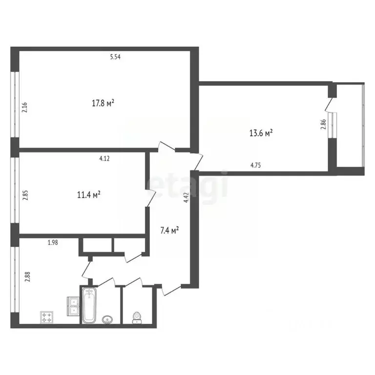 3-к кв. Санкт-Петербург ул. Сикейроса, 7К1 (60.1 м) - Фото 1