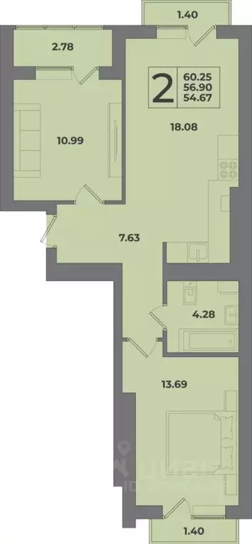 2-к кв. Калининградская область, Калининград Петровский мкр,  (60.25 ... - Фото 1