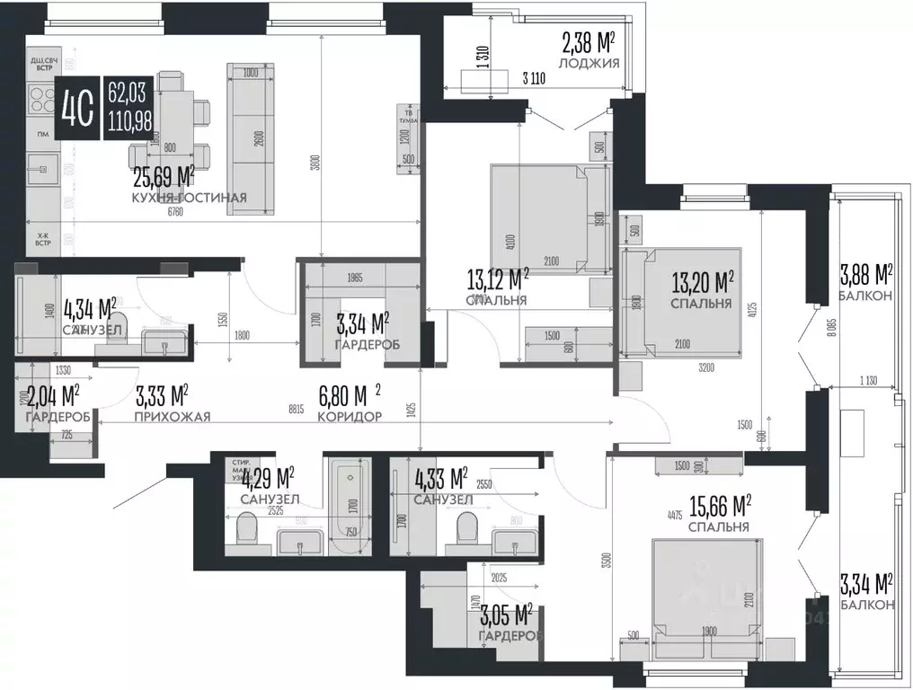 4-к кв. Алтайский край, Барнаул Опера Резиденс жилой комплекс, БС3 ... - Фото 1