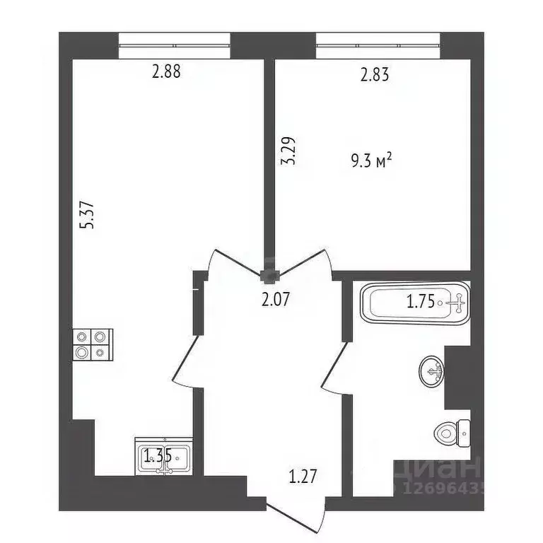 1-к кв. Москва пос. Коммунарка, ул. Бачуринская, 13 (37.1 м) - Фото 1