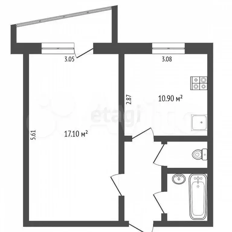 1-к. квартира, 33,4 м, 3/9 эт. - Фото 0