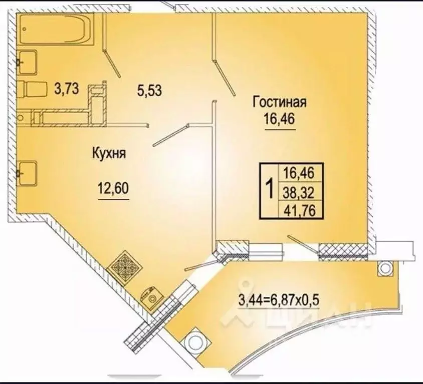 1-к кв. Ростовская область, Ростов-на-Дону ул. Подвойского, 39 (42.0 ... - Фото 1