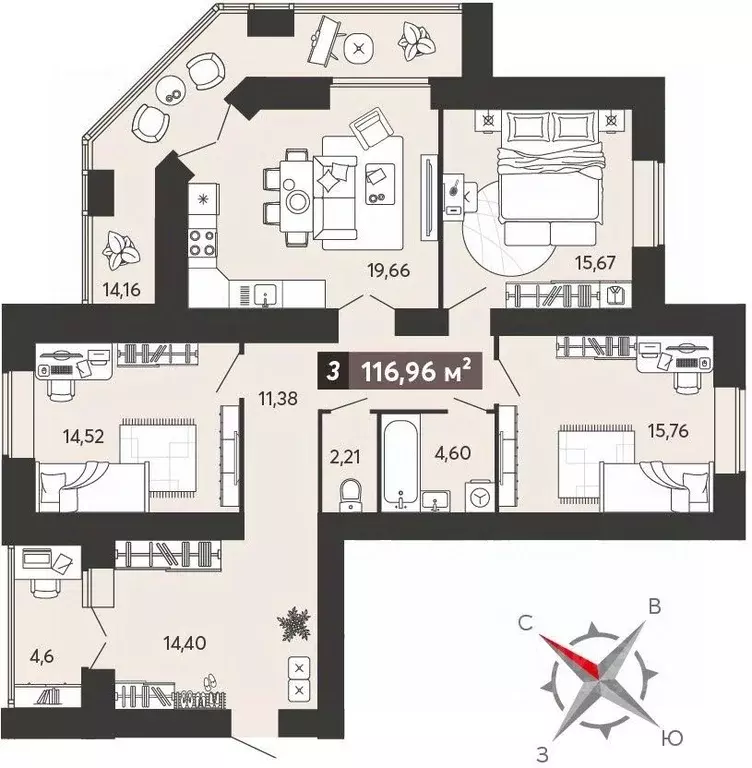 3-к кв. Пензенская область, Пенза ул. 8 Марта, 31к5 (116.96 м) - Фото 0