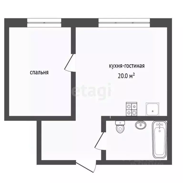 1-к кв. Тюменская область, Тюмень ул. Новоселов, 92 (34.8 м) - Фото 2