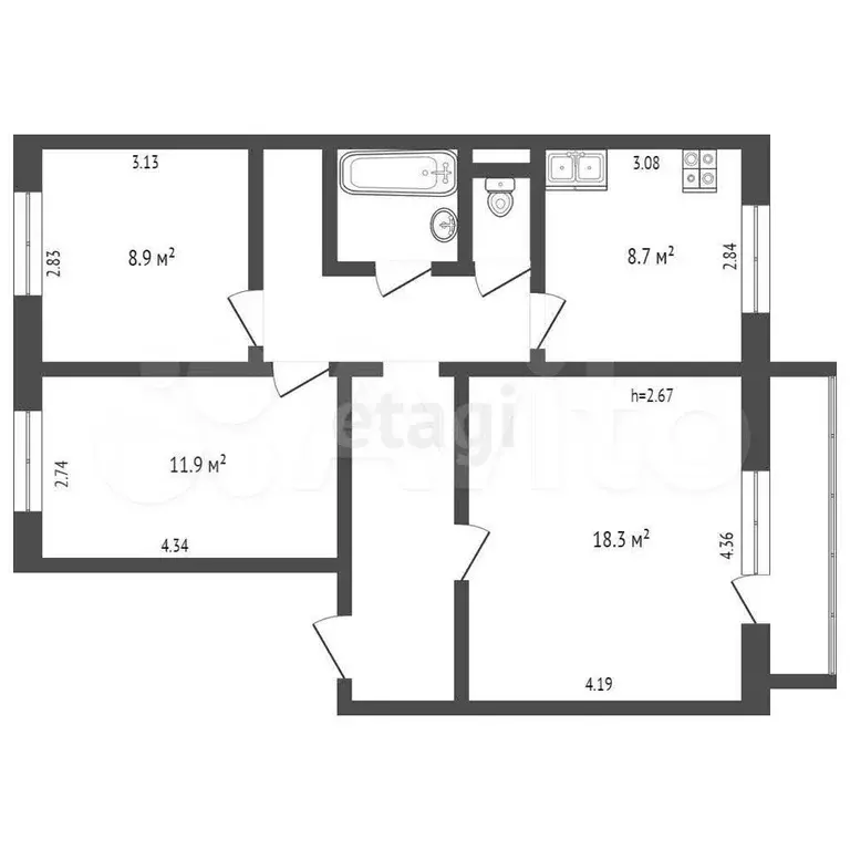 3-к. квартира, 65 м, 5/10 эт. - Фото 1