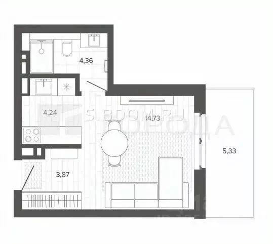 1-к кв. Алтайский край, Барнаул ул. Сизова, 20 (33.0 м) - Фото 2