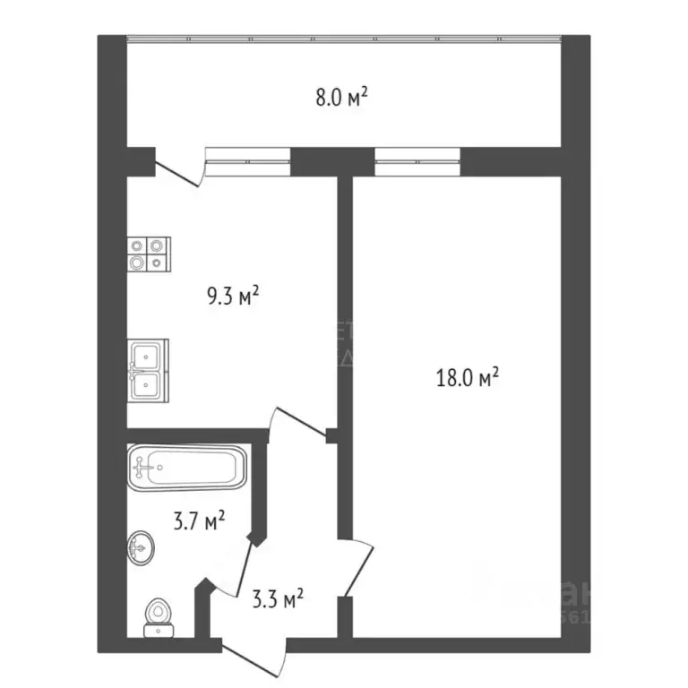 1-к кв. Тюменская область, Тюмень ул. Московский Тракт, 127 (34.2 м) - Фото 2