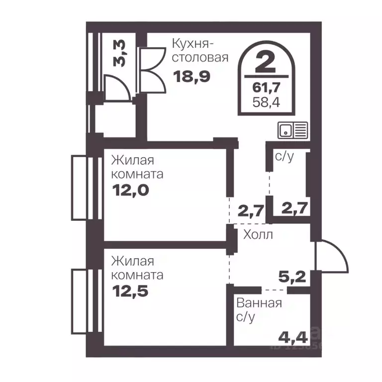 2-к кв. Челябинская область, Челябинск просп. Ленина, 19В (58.4 м) - Фото 1