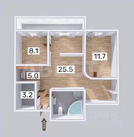 2-к кв. Омская область, Омск Учебная ул., 86 (63.2 м) - Фото 1