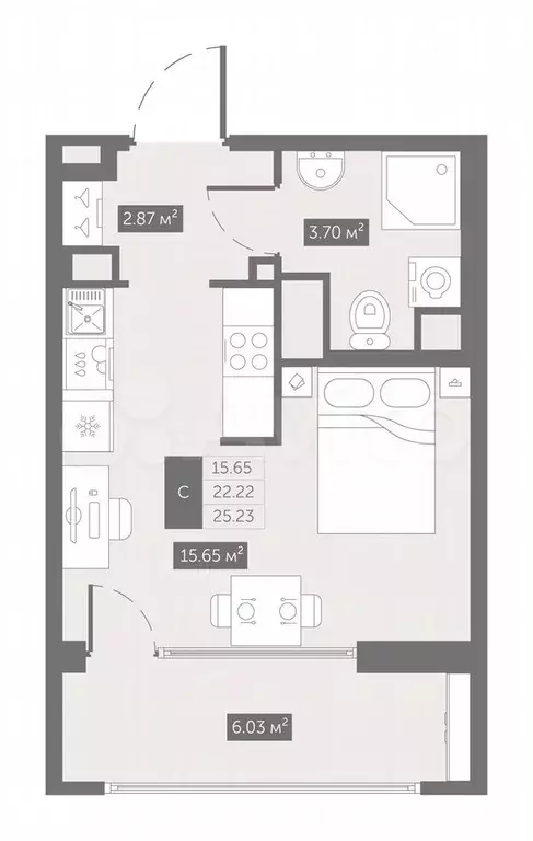 Квартира-студия, 25,2 м, 10/10 эт. - Фото 0
