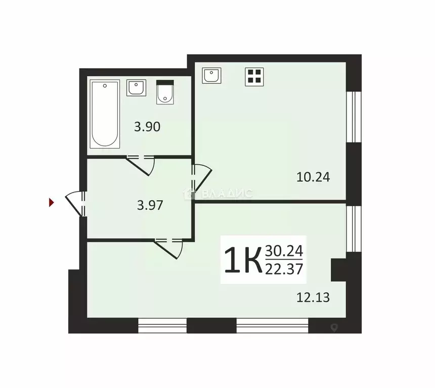 1-к кв. Санкт-Петербург ул. Матроса Железняка, 2 (30.24 м) - Фото 1