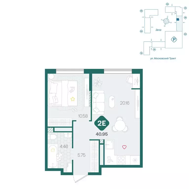 2-комнатная квартира: Тюмень, жилой комплекс Сибирский (40.95 м) - Фото 1