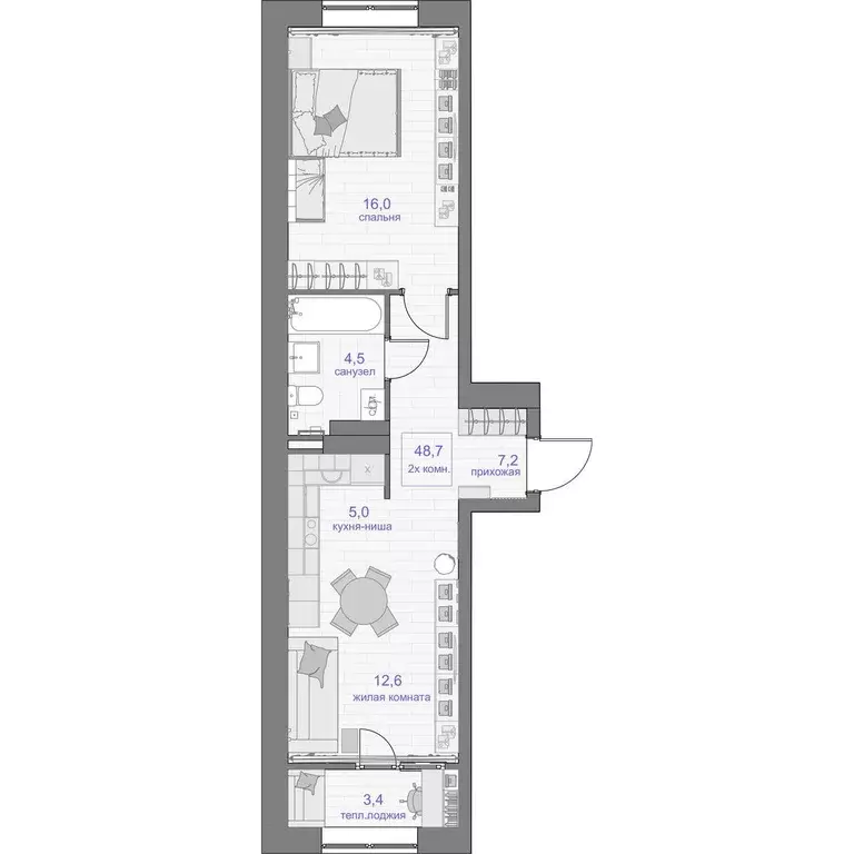 Продаётся 2-к квартира, 48.7 м - Фото 0