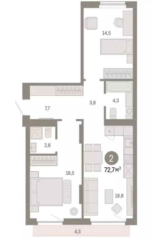 2-комнатная квартира: Новосибирск, квартал Лебедевский, 1/3 (72.7 м) - Фото 2