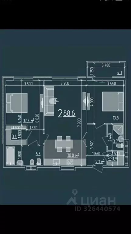 2-к кв. Рязанская область, Рязань ул. МОГЭС, 13 (88.6 м) - Фото 0