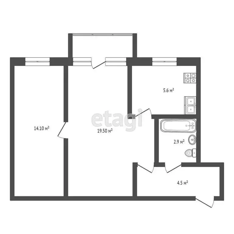 2-комнатная квартира: Тюмень, улица Парфёнова, 32 (44.9 м) - Фото 1